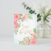 ターコイズオンブル花束のバラ Save The Date インビテーションポストカード (スタンド正面)