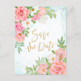 ターコイズオンブル花束バラ Save The Date インビテーションポストカード