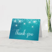 ターコイズオンブル フェイクグリッター 40歳の誕生日 サンキューカード (正面)