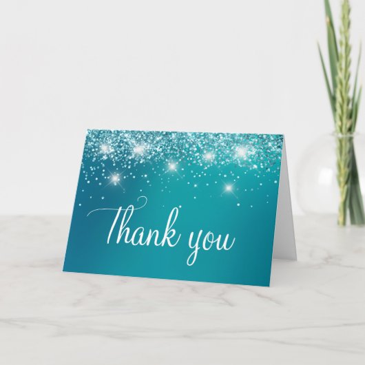 ターコイズオンブル フェイクグリッター 40歳の誕生日 サンキューカード (正面)