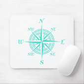 ターコイズオンホワイトコンパスバラ マウスパッド (マウス)