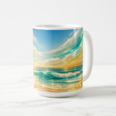 ターコイズオceanの黄金の波と夕日 コーヒーマグカップ (正面右)