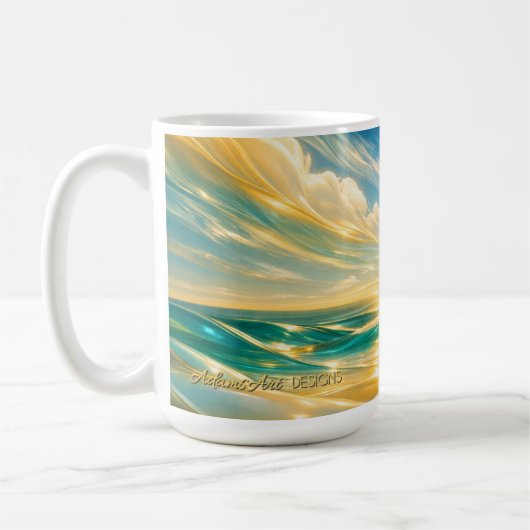 ターコイズオceanの黄金の波と夕日 コーヒーマグカップ (左)