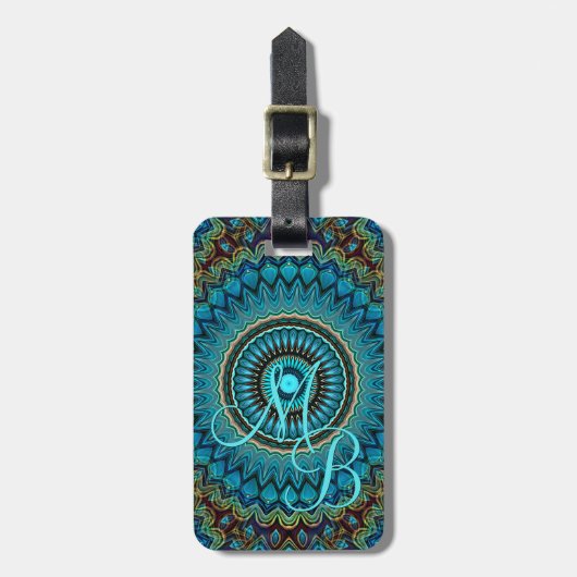 ターコイズカスタムグリーンブルーマンダラスターパターン ラゲッジタグ (正面縦)