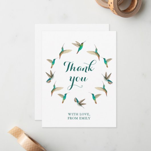 ターコイズカスタムハミングバーズサンキューユー ノートカード (正面/裏面インサイチュ)