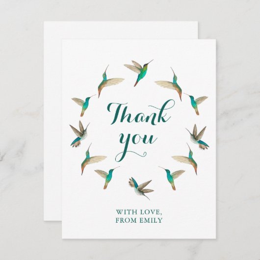 ターコイズカスタムハミングバーズサンキューユー ノートカード (正面/裏面)