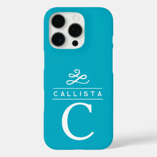 ターコイズカスタムモノグラムエレガントミニマル iPhone 16 PROケース