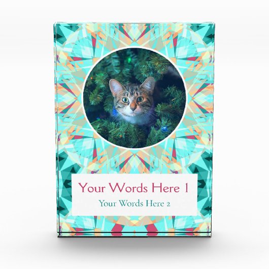 ターコイズカスタムレッドピンククリスマスデコールギフト フォトブロック (正面)