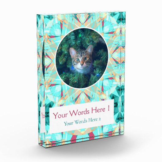 ターコイズカスタムレッドピンククリスマスデコールギフト フォトブロック (左)