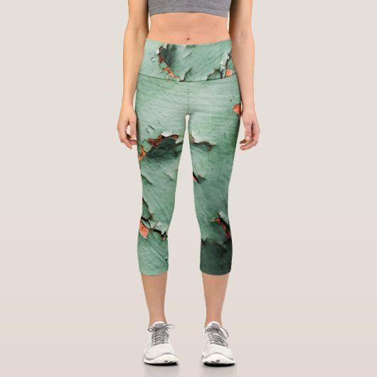 ターコイズカッコいい茶色さび色の金属 カプリレギンス (正面)