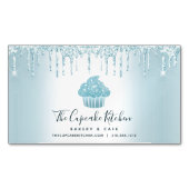 ターコイズカップケーキベーカリーペストリーシェフグリッタードリップ マグネット名刺 (正面)