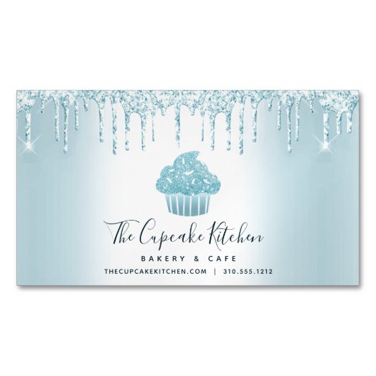 ターコイズカップケーキベーカリーペストリーシェフグリッタードリップ マグネット名刺 (正面)