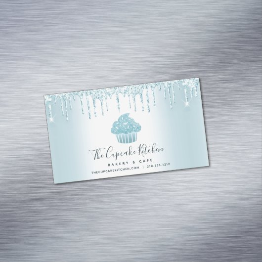ターコイズカップケーキベーカリーペストリーシェフグリッタードリップ マグネット名刺 (インサイチュ)