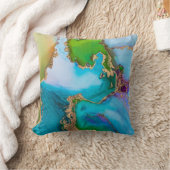 ターコイズカラフルグリーンゴールドフォイル水彩色 クッション