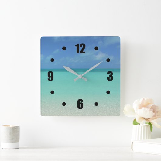 ターコイズカリブの海（ブルースカイ下） スクエア壁時計 (ホーム)