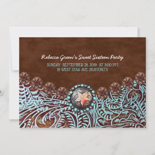 ターコイズカントリーウエスタンスウィート16誕生日パーティー 招待状 (裏面)