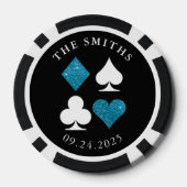 ターコイズカード結婚スーツの日付と名前の好意 ポーカーチップ (裏面)