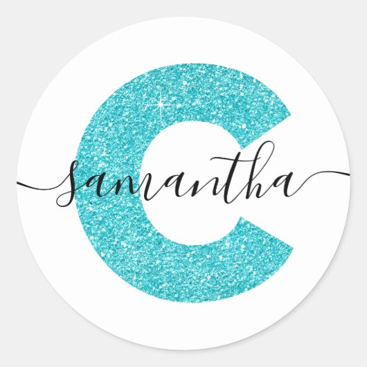 ターコイズガーリーグリッターレターCモノグラム ラウンドシール (正面)
