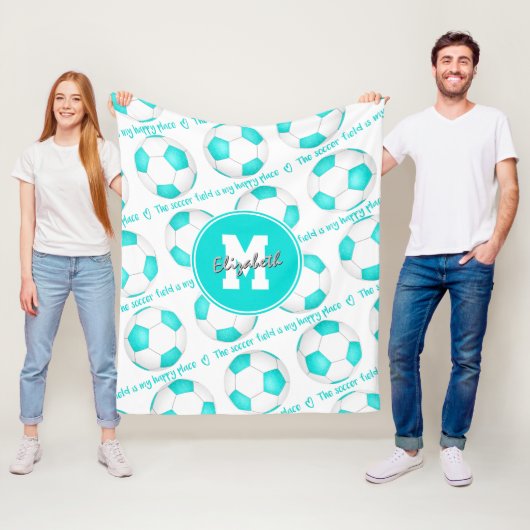 ターコイズガーリーサッカー場は私の幸せな場所だ フリースブランケット (インサイチュ)