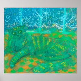 ターコイズキャットパステル絵画ズペットポートレート ポスター