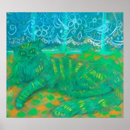 ターコイズキャットパステル絵画ズペットポートレート ポスター (正面)