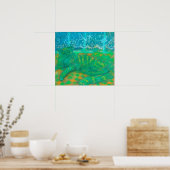 ターコイズキャットパステル絵画ズペットポートレート ポスター (キッチン)