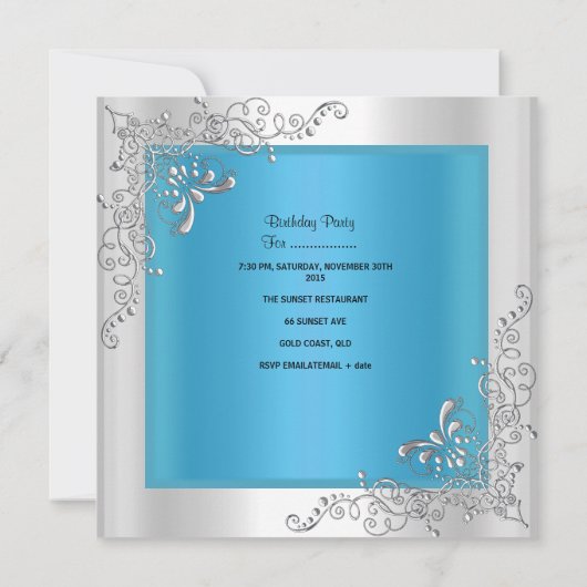 ターコイズキンセアニェラ15th誕生日シルバーティアラ 招待状 (裏面)