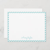 ターコイズギンガムパタパーソナライズされたーン文具 ノートカード (正面/裏面)
