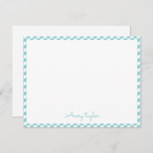 ターコイズギンガムパタパーソナライズされたーン文具 ノートカード (正面/裏面)