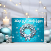 ターコイズクラシックブルー&シルバーリースクリスマス 箔シーズンカード