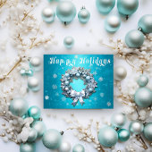 ターコイズクラシックブルー&シルバーリースクリスマス 箔シーズンカード