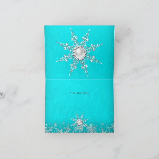 ターコイズクリスタルパールスノーフレークシルバー感謝カード サンキューカード (内部)