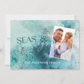 ターコイズクリスマスの海モダンと挨拶シックH シーズンカード (正面)