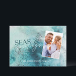 ターコイズクリスマスの海モダンと挨拶シックH シーズンカード<br><div class="desc">熱帯の暖かいターコイズの水の色クリスマスの海と挨拶モダンおもしろいのエレガントホリデーカードのデザイン。青とエレガントサンゴの海のシェルデザイン。</div>