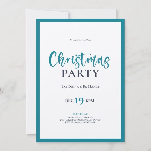 ターコイズクリスマスタイポグラフィディナーパーティー招待状 招待状 (正面)