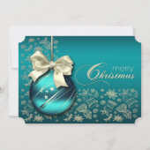 ターコイズクリスマスバウブルクリスマスパーティー 招待状 (正面)