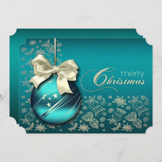 ターコイズクリスマスバウブルクリスマスパーティー 招待状 (正面/裏面)