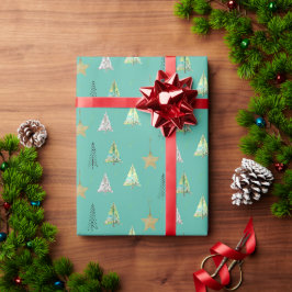 ターコイズクリスマスパインツリーの水の色パターン ラッピングペーパー