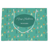 ターコイズクリスマスパインツリーの水の色パターン ラージペーパーバッグ (正面)