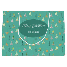 ターコイズクリスマスパインツリーの水の色パターン ラージペーパーバッグ