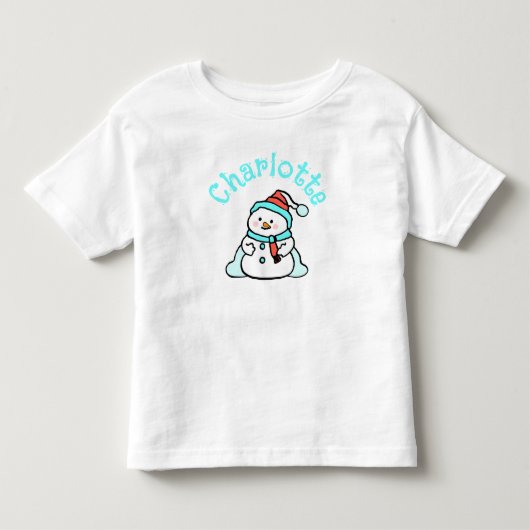 ターコイズクリスマス雪だるま名(白) トドラーTシャツ (正面)