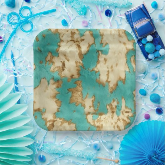 ターコイズクリームアニマルコウィドウェスタン女性のカーボーイ ペーパープレート (パーティー)