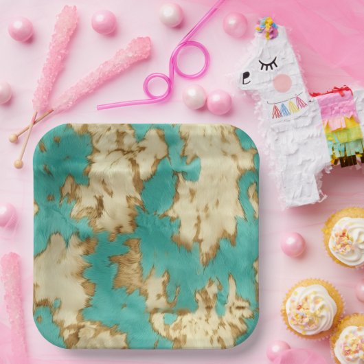 ターコイズクリームアニマルコウィドウェスタン女性のカーボーイ ペーパープレート (パーティー)