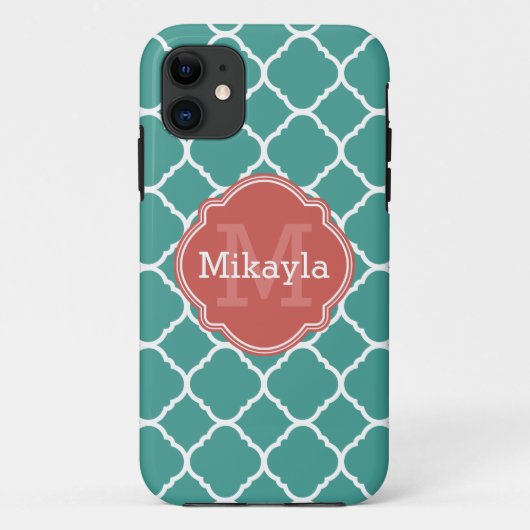 ターコイズクローバーパターンコーラルモノグラム Case-Mate iPhoneケース (裏面)