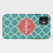 ターコイズクローバーパターンコーラルモノグラム Case-Mate iPhoneケース (裏面(横))