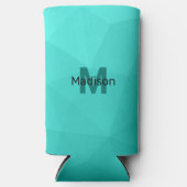 ターコイズグラディエント幾何学メッシュパターンモノグラム スリム缶クーラー (正面)