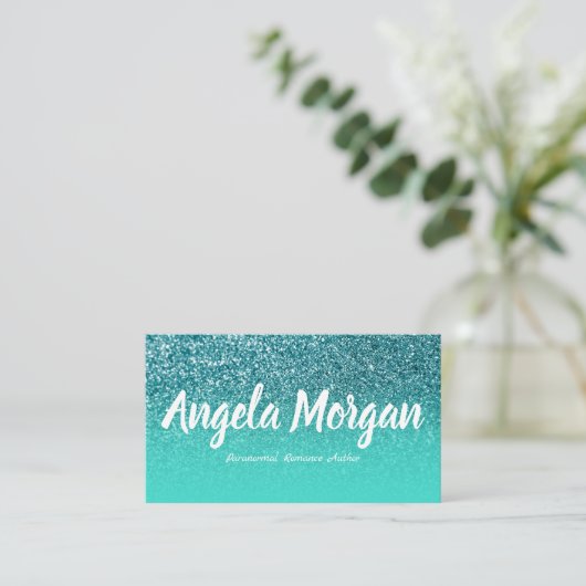 ターコイズグラデーションティール（緑がかった色）グリッターフォト作家 名刺 (スタンド正面)
