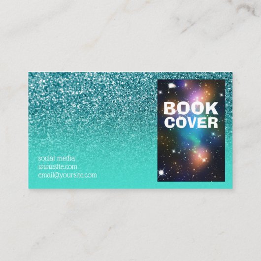 ターコイズグラデーションティール(緑がかった色)グリッターフォト作家 名刺 (裏面)