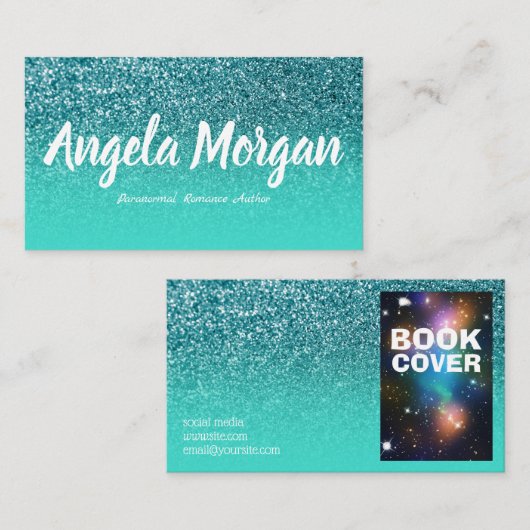 ターコイズグラデーションティール（緑がかった色）グリッターフォト作家 名刺 (正面/裏面)