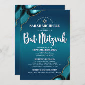 ターコイズグラデーションバルミツワーアゲートスクリプト2会場 招待状 (正面/裏面)